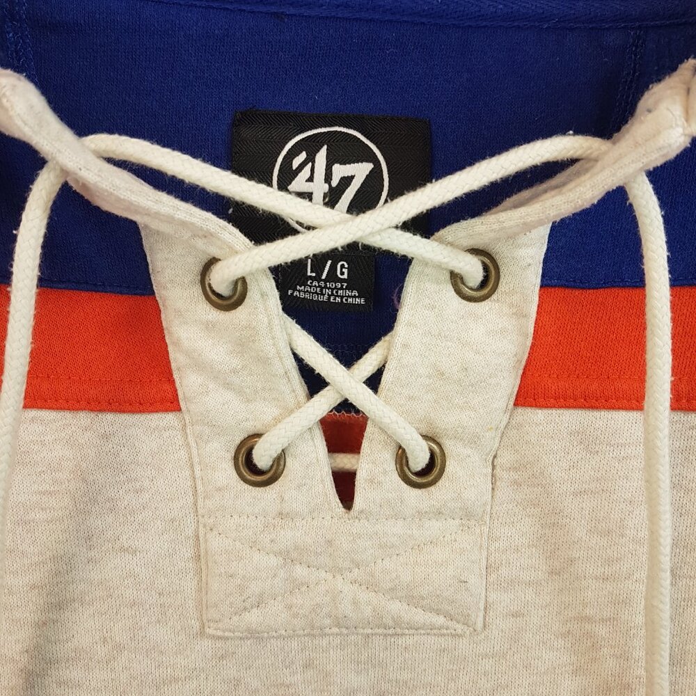 NHL 47 Edmonton Oilers Vintage Lacer Hoodie Pullover Large US L Oatmeal Hockey - Picture 9 of 16